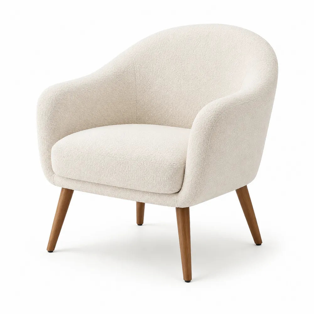 Poltrona in tessuto con gambe in legno massello Beige