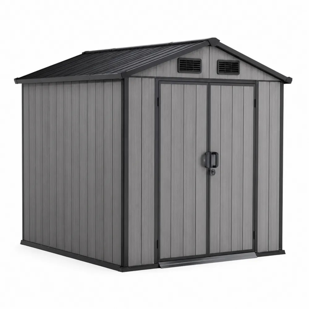 Capanno da Giardino in Resina Grigio con Doppia Porta 185x152x226 cm