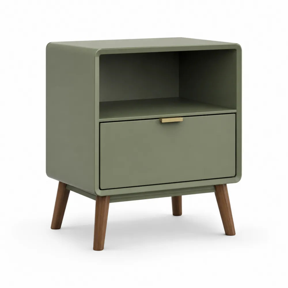 Comodino in Legno Massello Verde con Cassetto