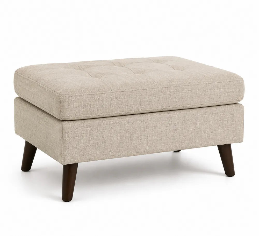 Poggiapiedi in legno con rivestimento in poliestere beige 80x60x45 cm