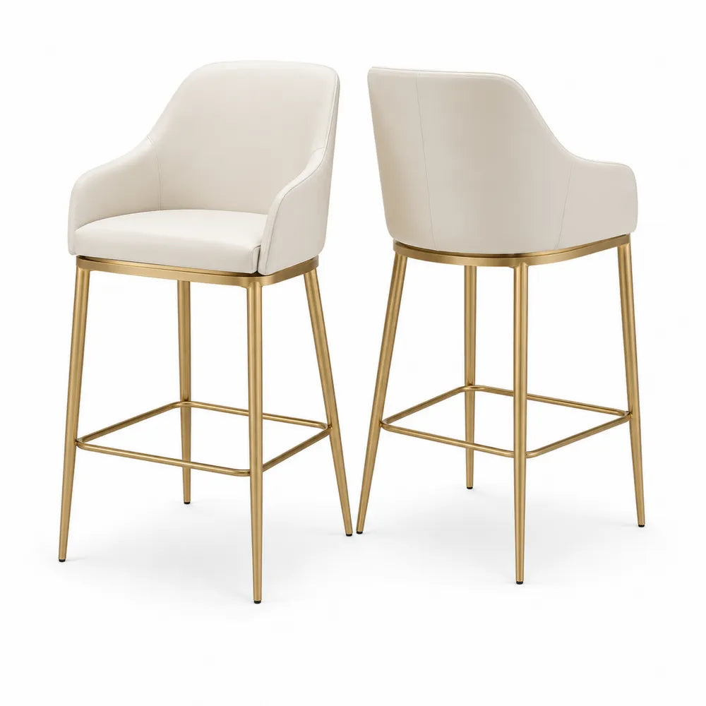 Set di 2 sgabelli da bar in pelle sintetica bianca con struttura in metallo