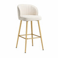 Sgabello da bar in pelle PU bianca con gambe in metallo dorato