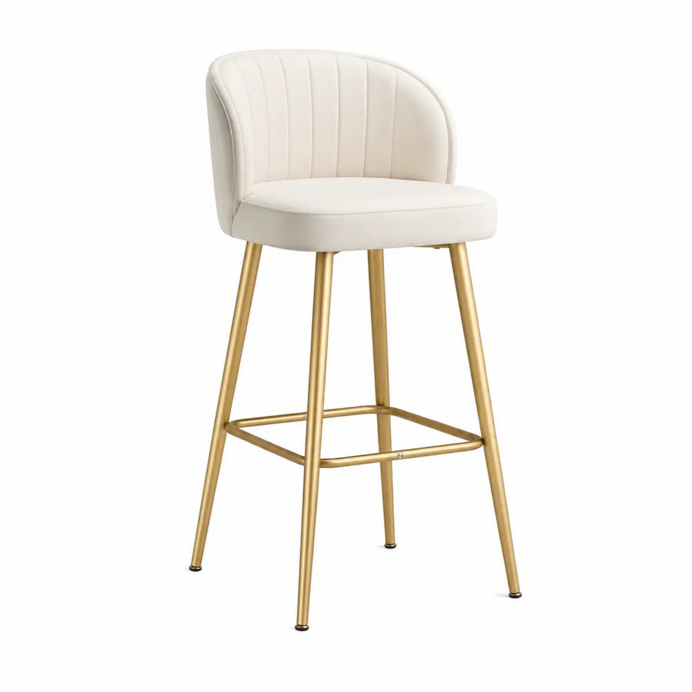 Sgabello da bar in pelle PU bianca con gambe in metallo dorato