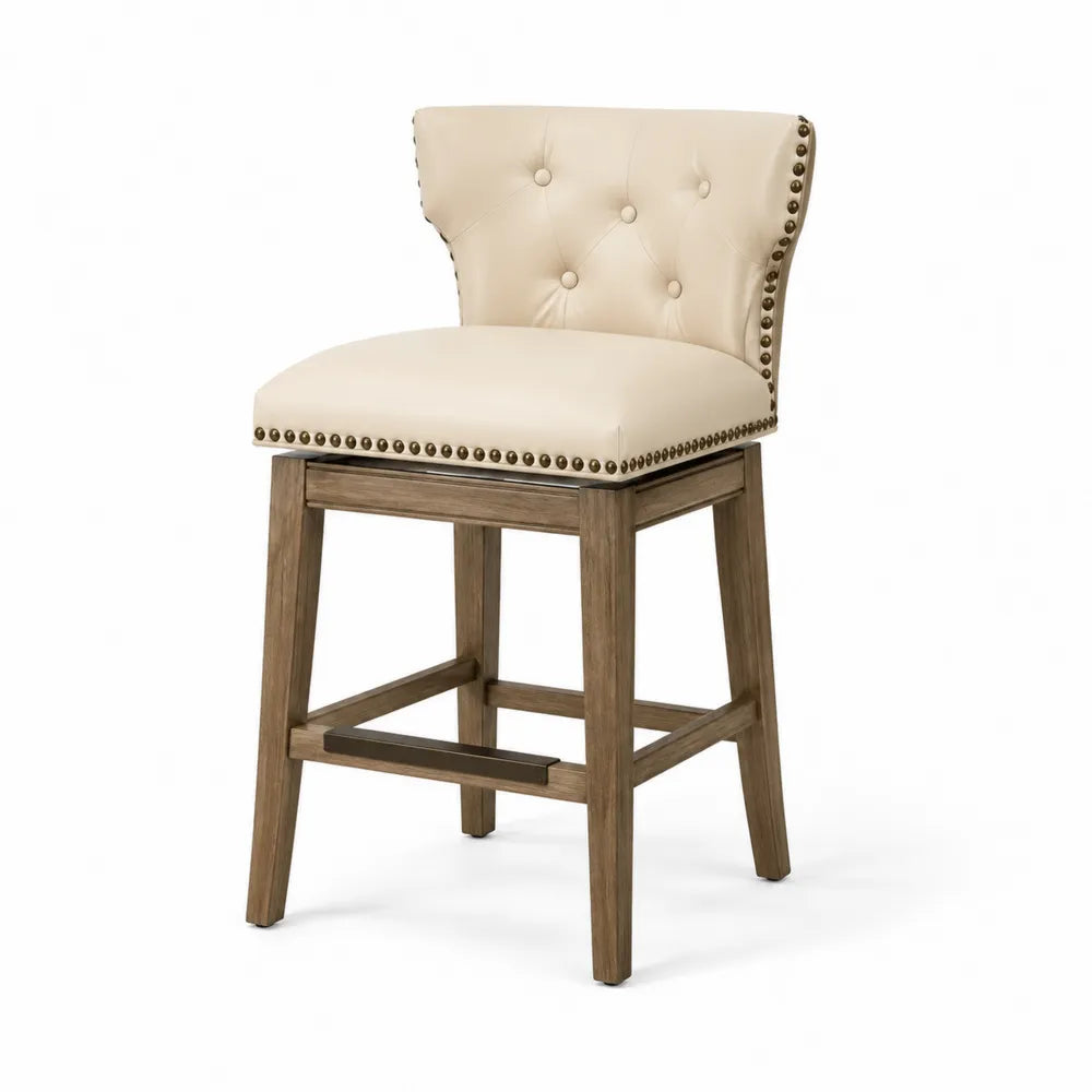 Sgabello da Bar in Legno e Pelle Sintetica Beige 75 cm