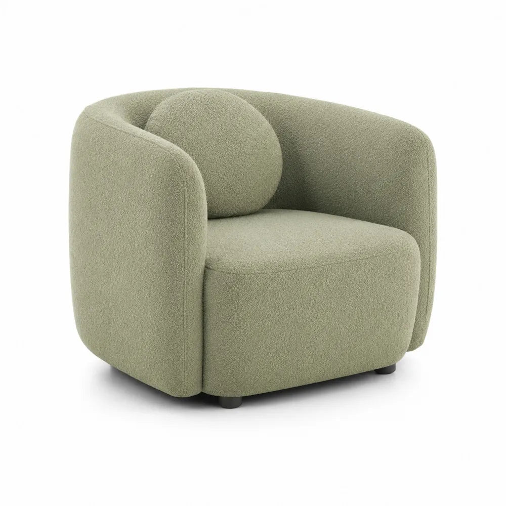 Poltrona in Tessuto Bouclé Verde con Cuscino