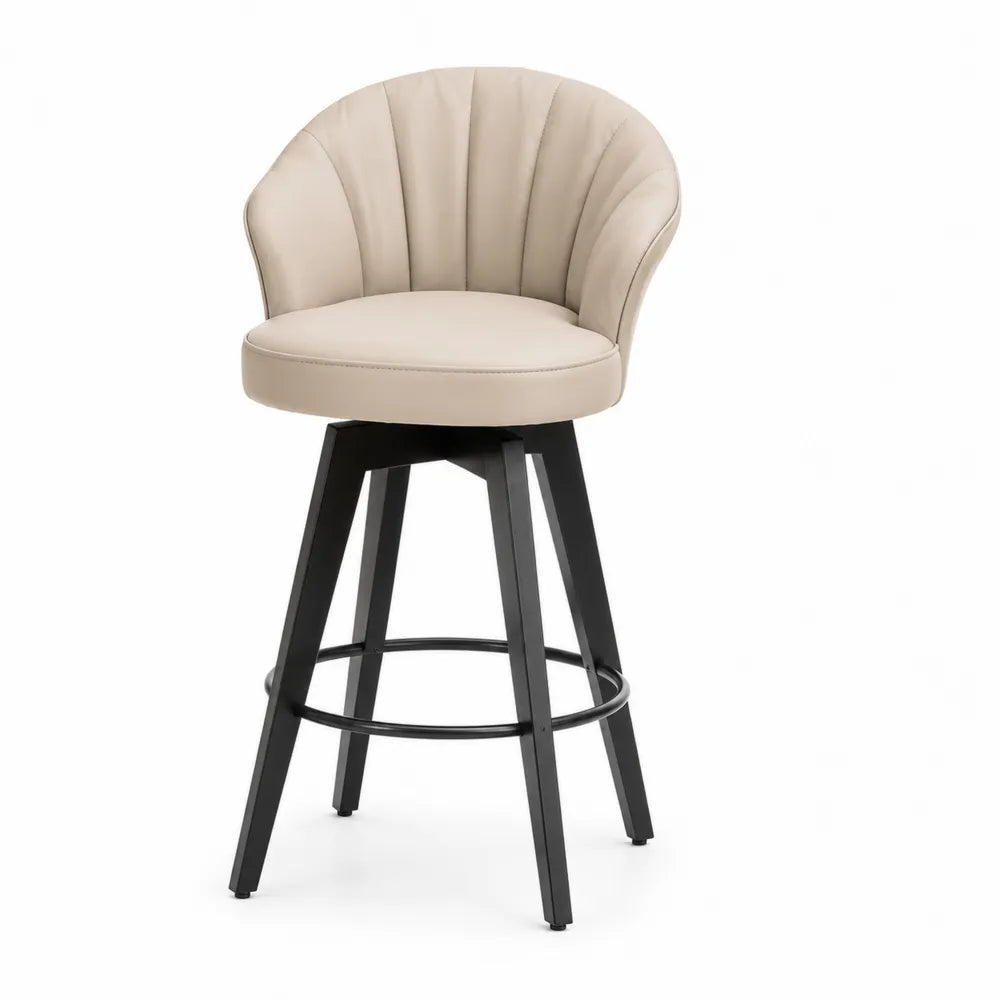 Sgabello da bar in pelle sintetica beige con gambe in metallo
