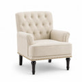 Poltrona in Tessuto Beige con Gambe in Legno