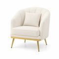 Poltrona in tessuto crema con gambe in metallo dorato