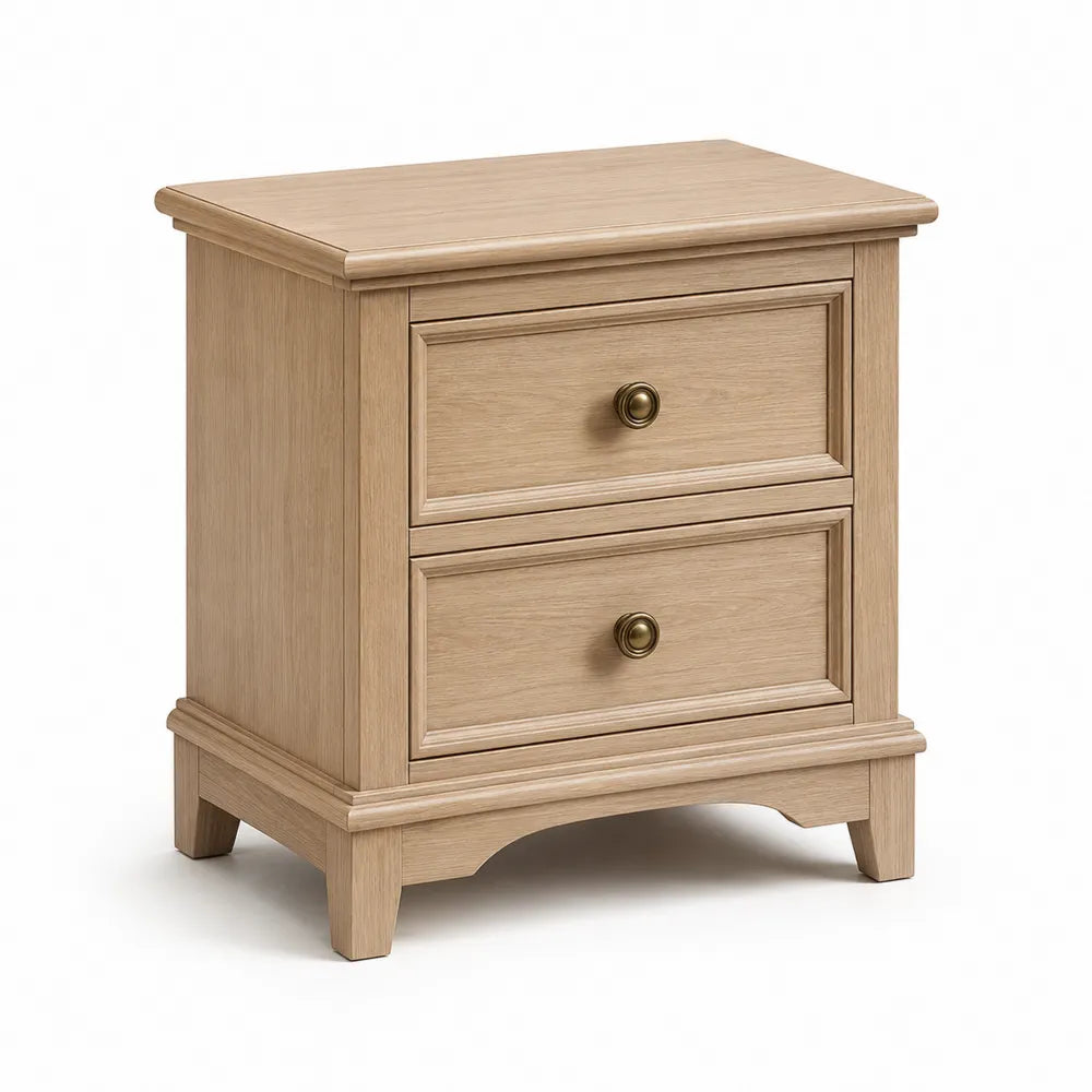 Comodino in Legno di Rovere con Due Cassetti