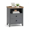 Comodino a due cassetti in legno e MDF grigio e quercia