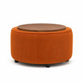 Pouf rotondo in velluto Arancione con piano in legno
