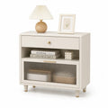 Comodino in MDF e Vetro Trasparente Bianco 65x45x30 cm