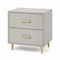 Comodino in Legno MDF e Metallo Grigio con Dettagli Oro