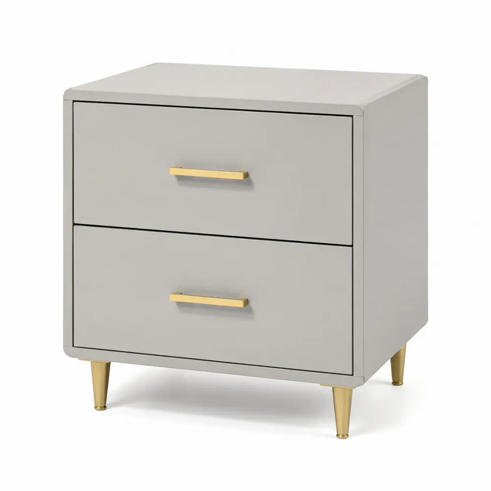Comodino in Legno MDF e Metallo Grigio con Dettagli Oro