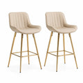 Set di 2 Sgabelli da Bar in Similpelle con Gambe Dorate