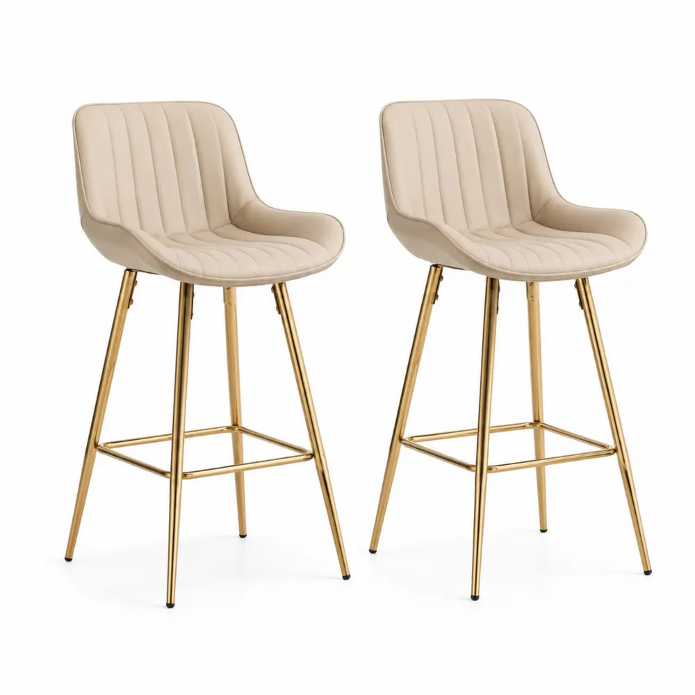 Set di 2 Sgabelli da Bar in Similpelle con Gambe Dorate