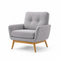 Poltrona in Tessuto Grigio con Gambe in Legno di Faggio